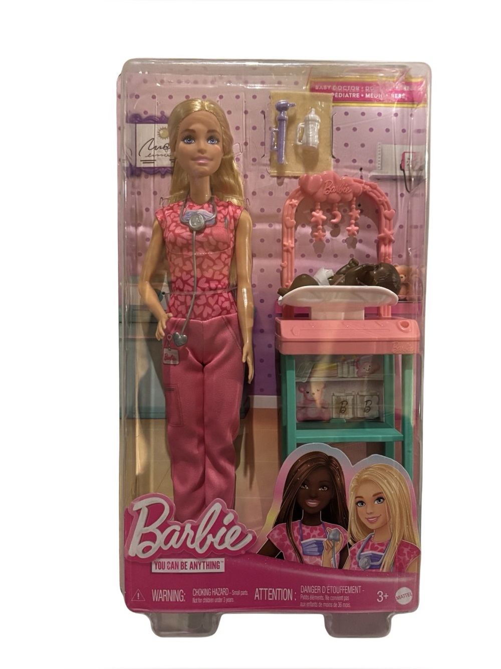 Barbie Baby Doctor Doll & Playset Career Blonde Scrubs Baby Care Clinic NWT